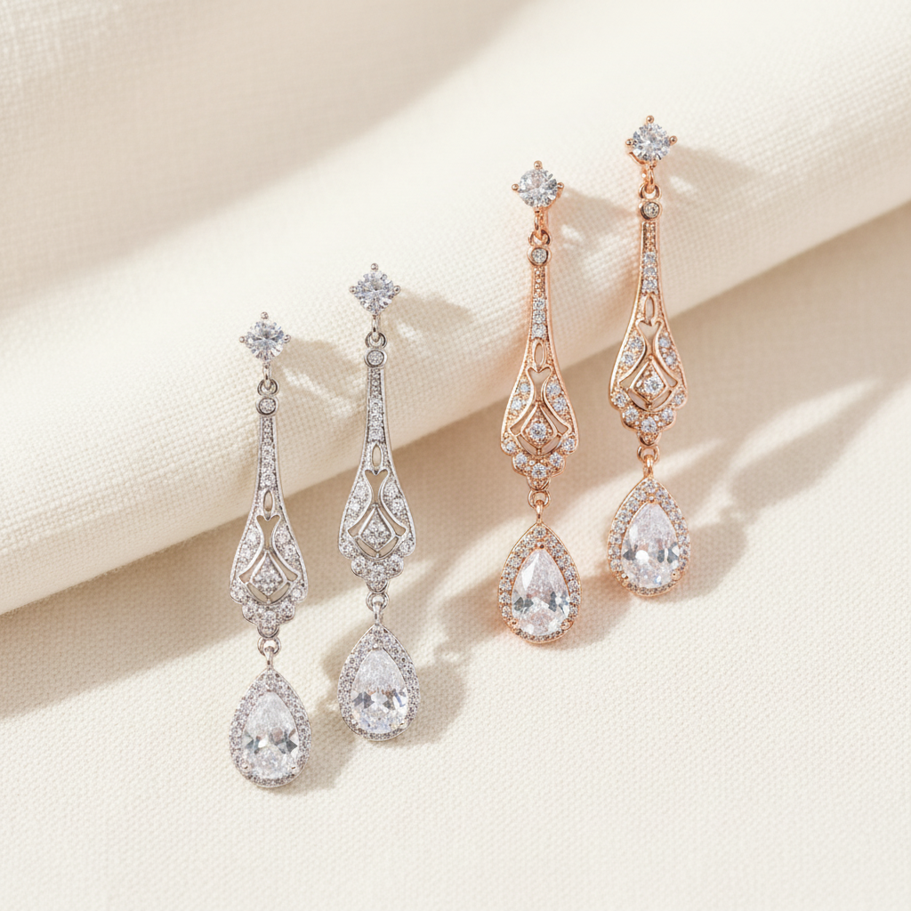 Teardrop Crystal Bridal Clip On Earrings