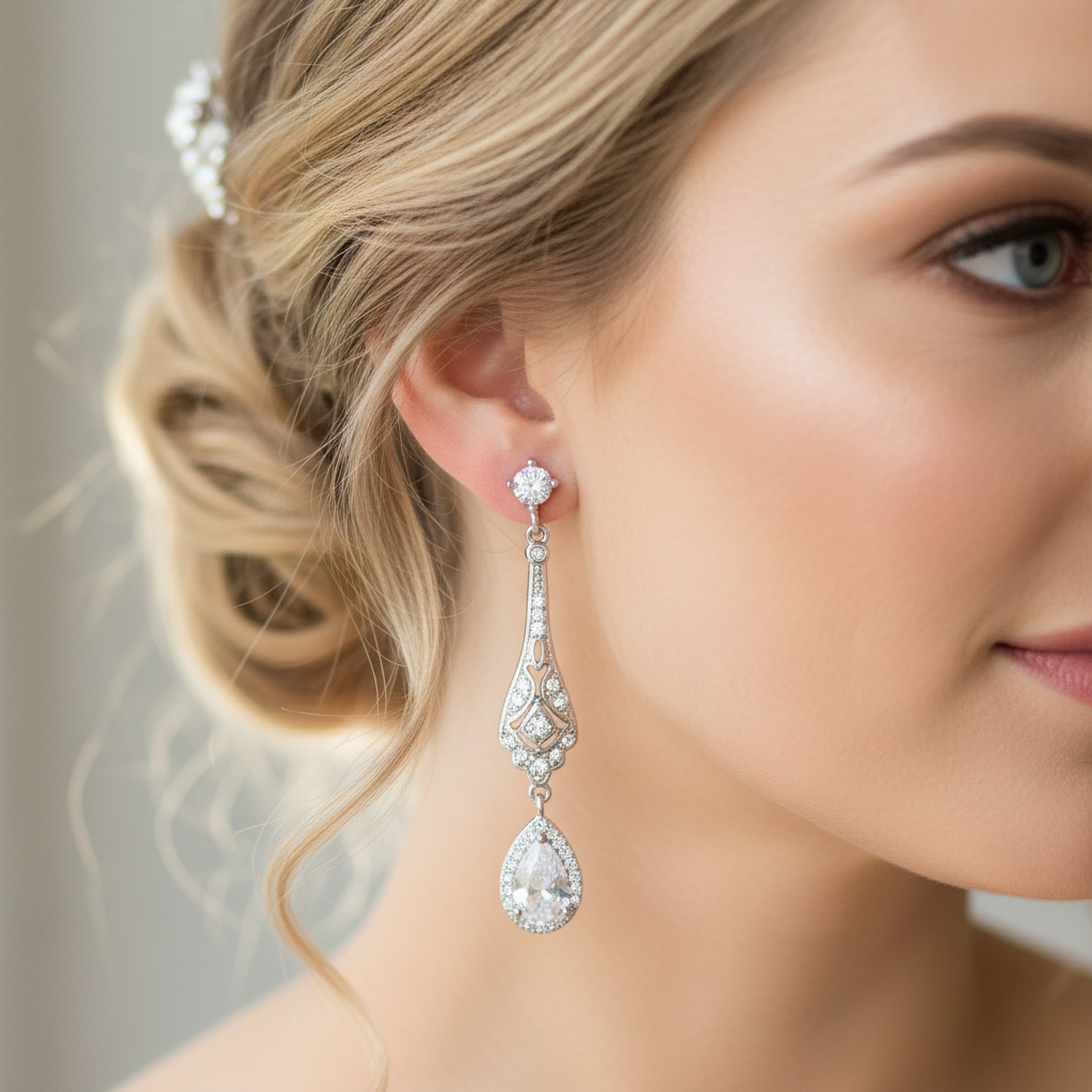 Teardrop Crystal Bridal Clip On Earrings
