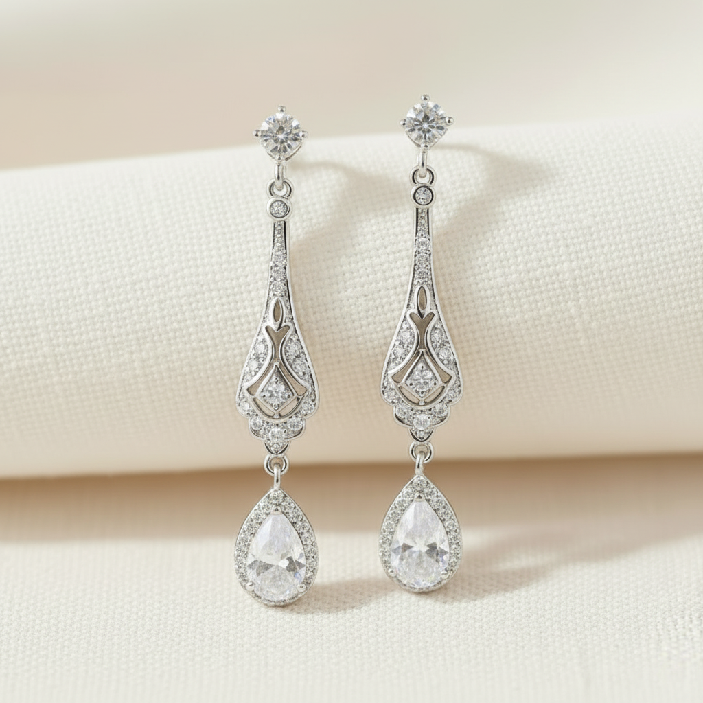 Teardrop Crystal Bridal Clip On Earrings