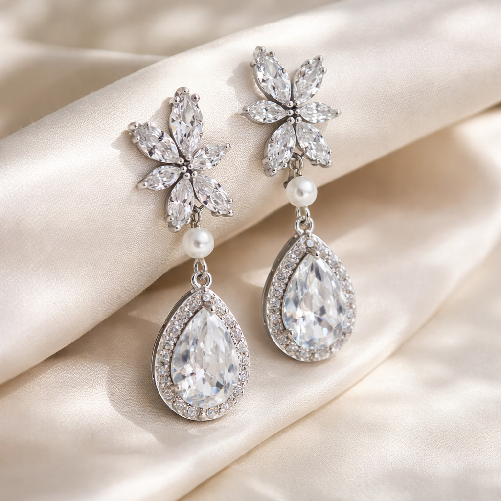 Bridal Teardrop Clip On Crystal Wedding Earrings Pearl Jewelry