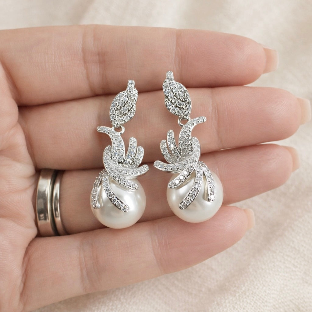 Large Pearl Bridal Stud Earrings