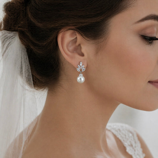 Pearl Bridal Dangle Drop Earrings