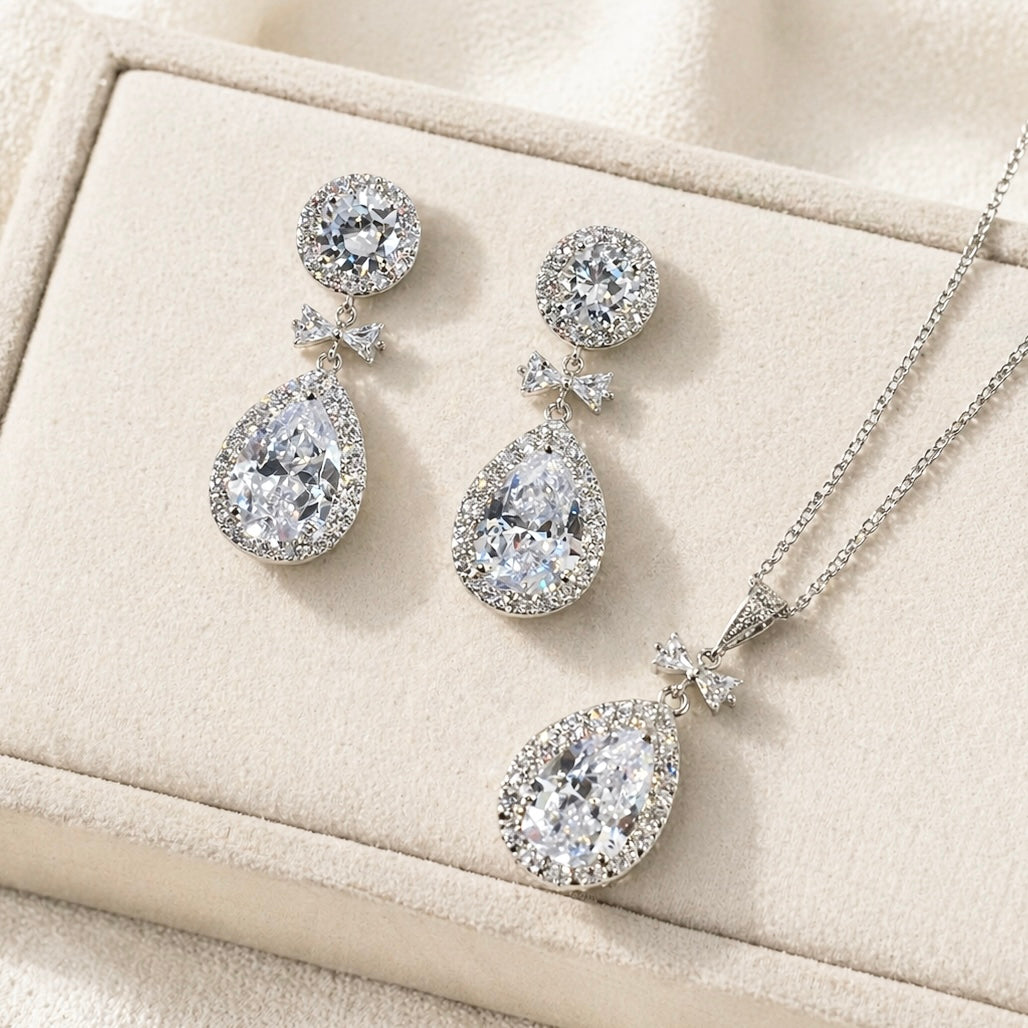 Bridal Crystal Drop Bow Earrings