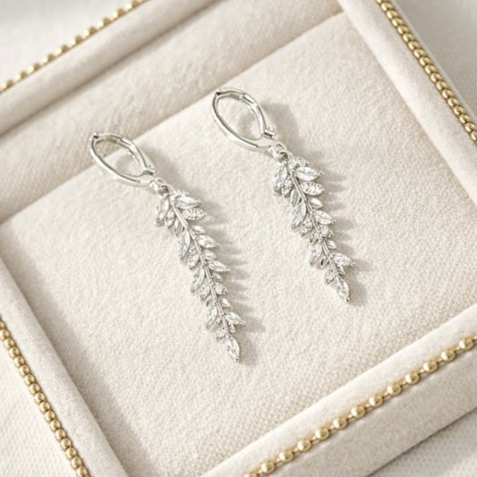 Wedding Crystal Leaf Bridal Hoop Earrings