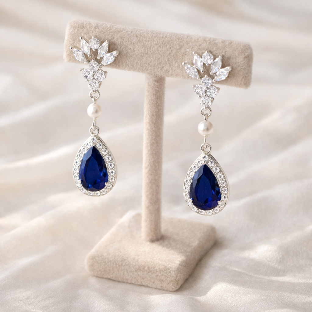 Wedding Sapphire Blue Teardrop Earrings