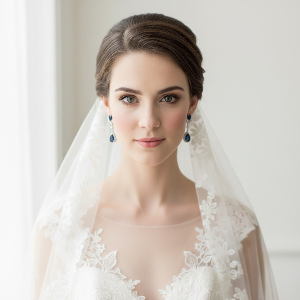 Sapphire Floral Teardrop Eedding Earrings Bridal Something Blue