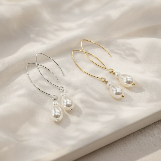 Minimal White Pearl Dangle Earrings Gift