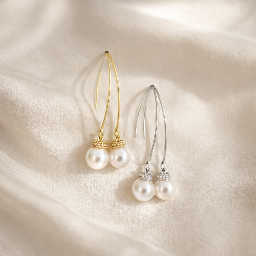 Minimal White Pearl Dangle Earrings Gift For Her Wedding Bridal