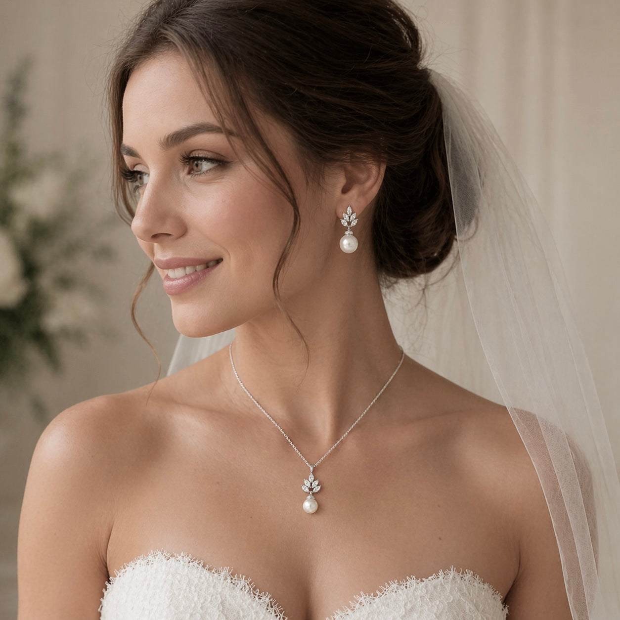 Pearl Bridal Dangle Drop Earrings