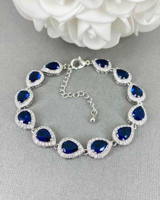 Coco CZ White Gold Plated Sapphire Blue Teardrop Bracelet