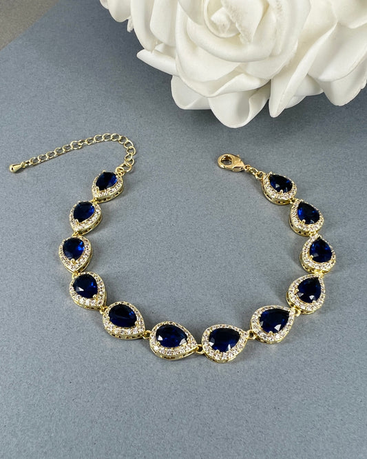 Cena CZ 18K Gold Plated Sapphire Blue Teardrop Bracelet