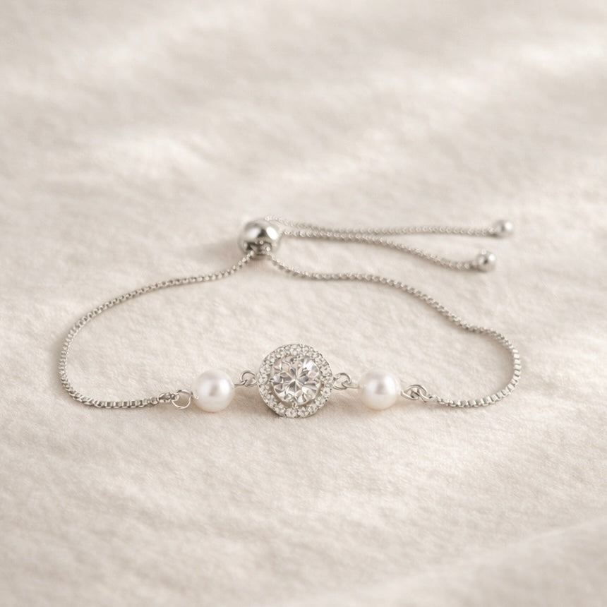 Crystal and Pearl Adjustable Bracelet Wedding Jewelry