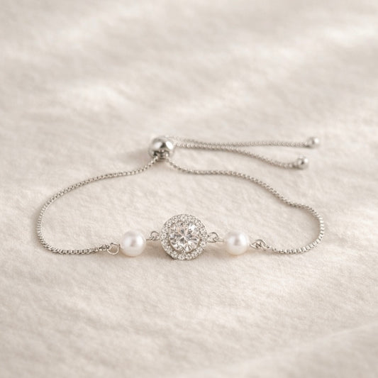 Crystal and Pearl Adjustable Bracelet Wedding Jewelry