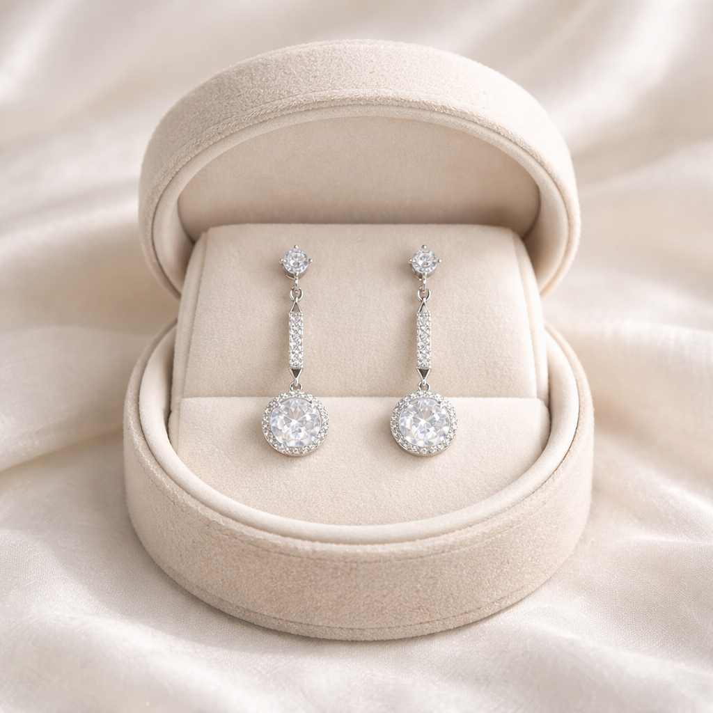 Bridal Round Halo Crystal Clip On Earrings