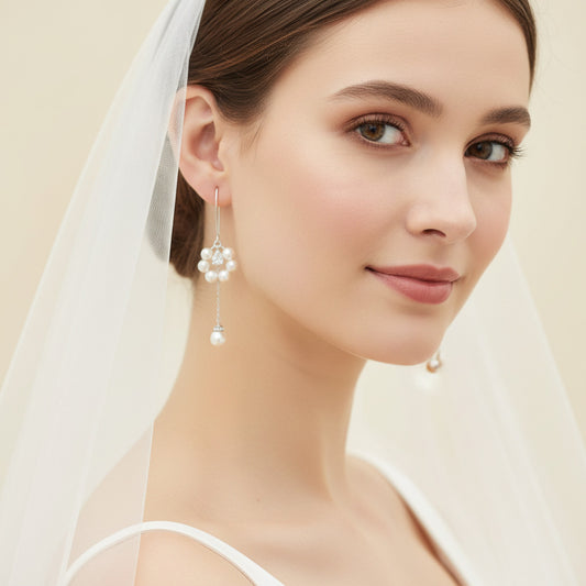 Pearl Crystal Bridal Drop Earrings Wedding Dangle Jewelry