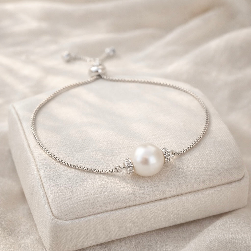 Pearl Slider Bracelet Silver Adjustable Wedding Jewelry