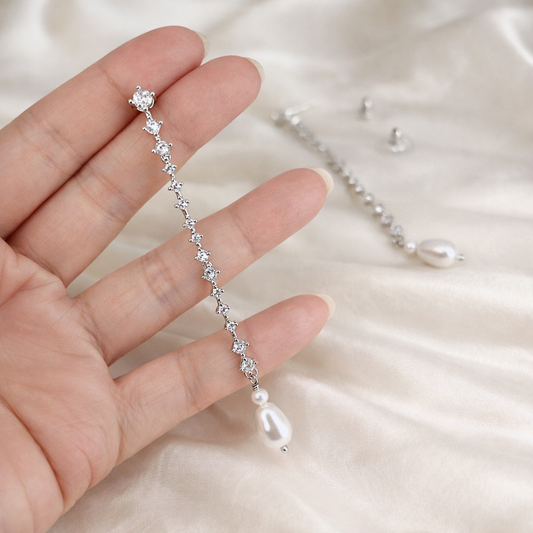 Wedding Minimal Crystal Linear Pearl Drop Earrings