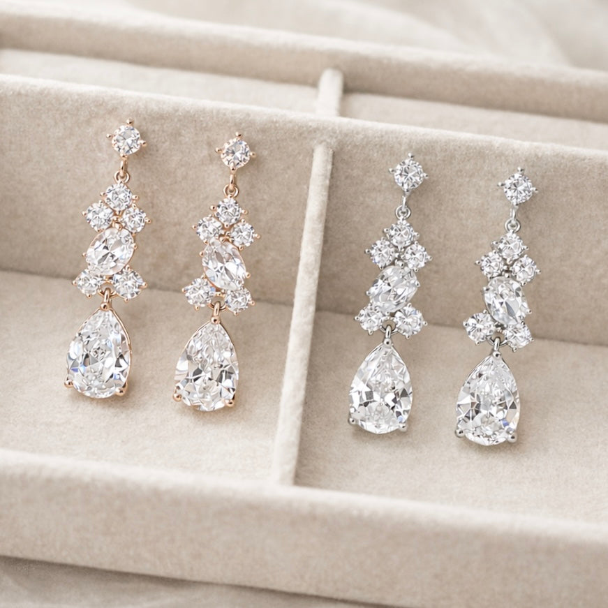 Bridal Teardrop Crystal Drop Clip on Earrings