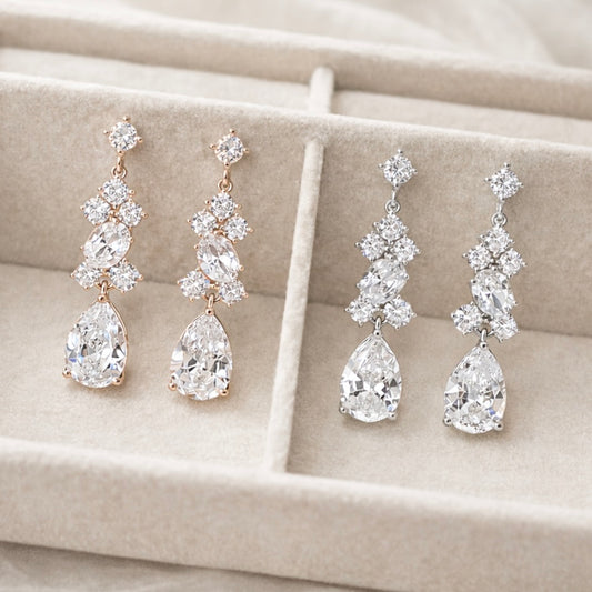 Bridal Teardrop Crystal Drop Clip on Earrings