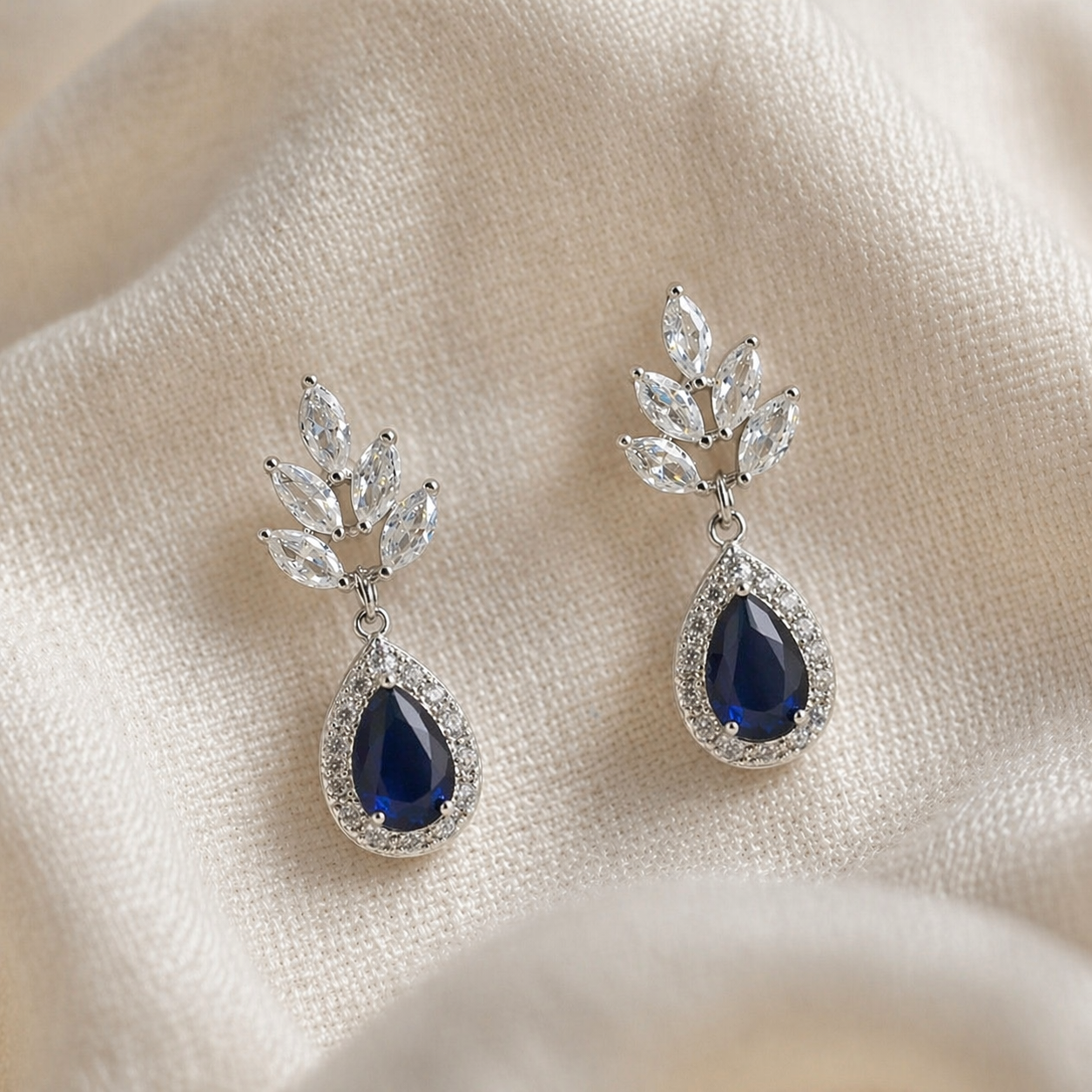 Sapphire Blue Bridal Teardrop Earrings