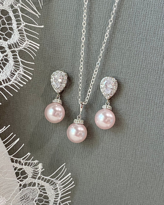 Lori Light Pink Pearl Necklace and Earrings Set