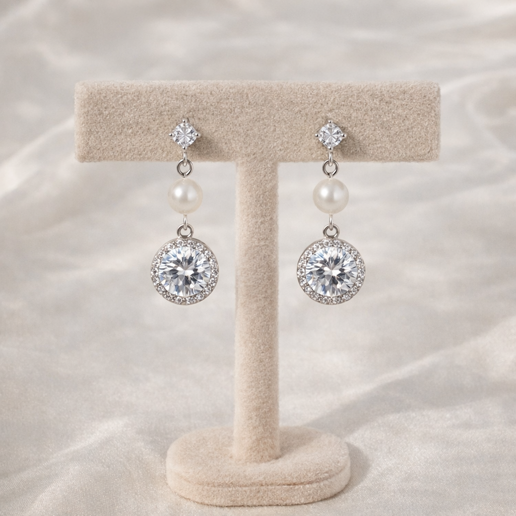 Boucles d'oreilles clips Melody CZ en forme de larme et de perles 