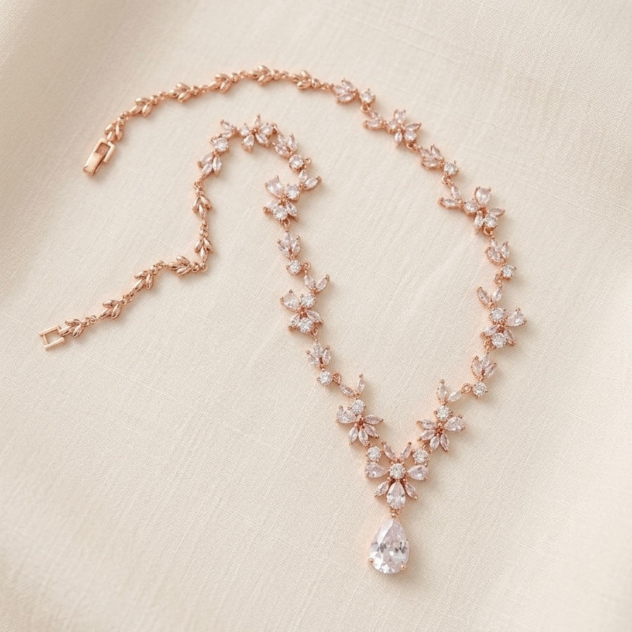 Wedding Bridal Rose Gold Plated Statement Necklace