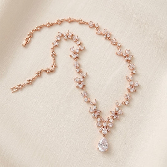 Wedding Bridal Rose Gold Plated Statement Necklace