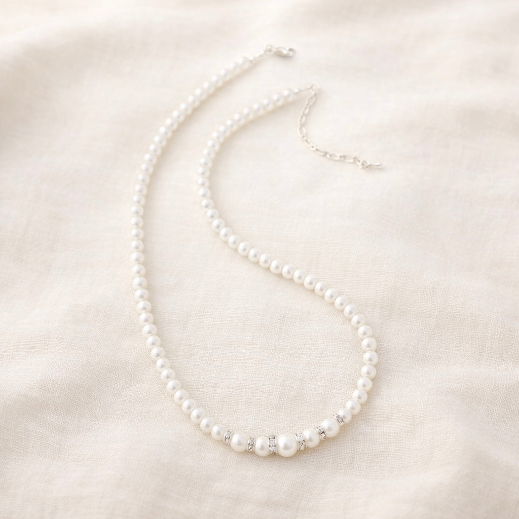 Classic Bridal White Pearl Graduated Necklace Jewelry Set