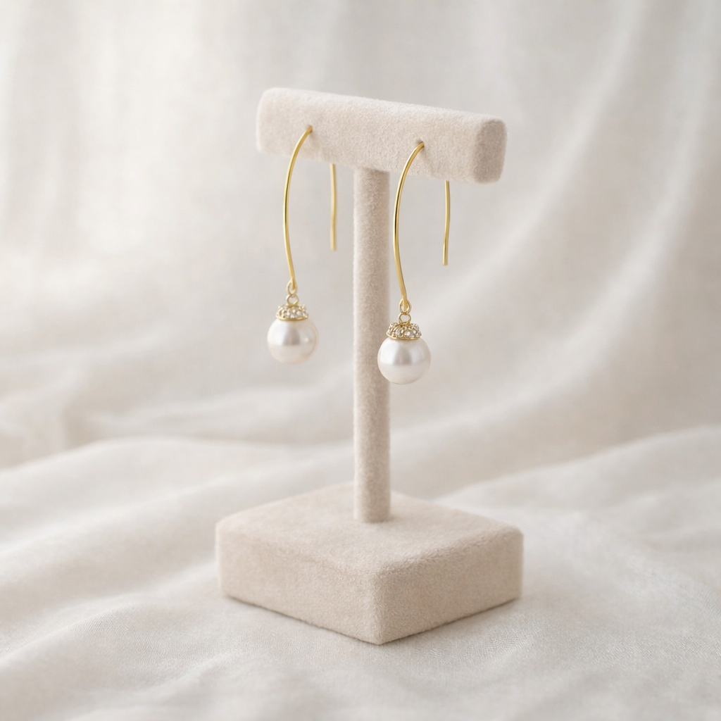 Minimal White Pearl Dangle Earrings Gift For Her Wedding Bridal