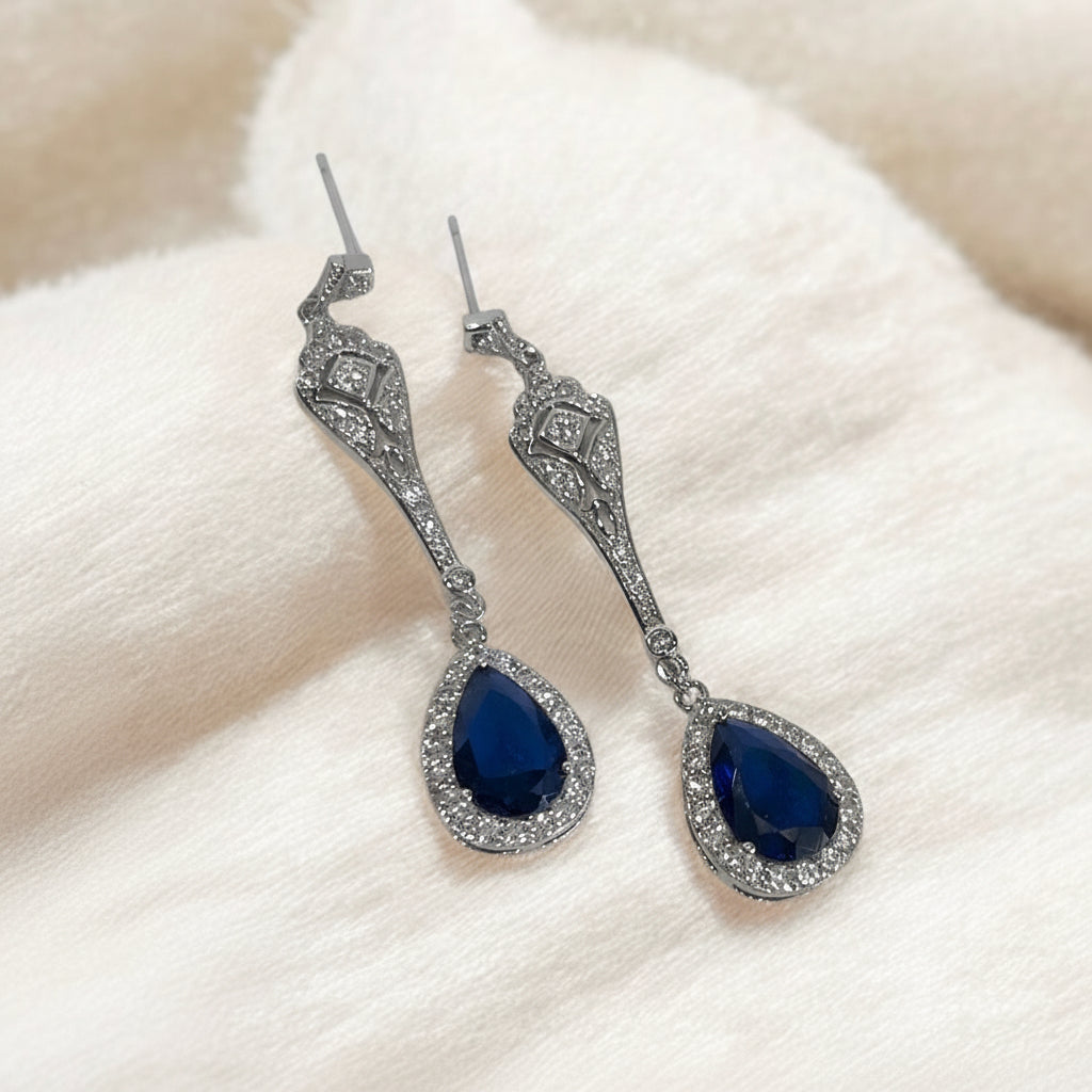 Something Blue Bridal Earrings Sapphire Teardrop