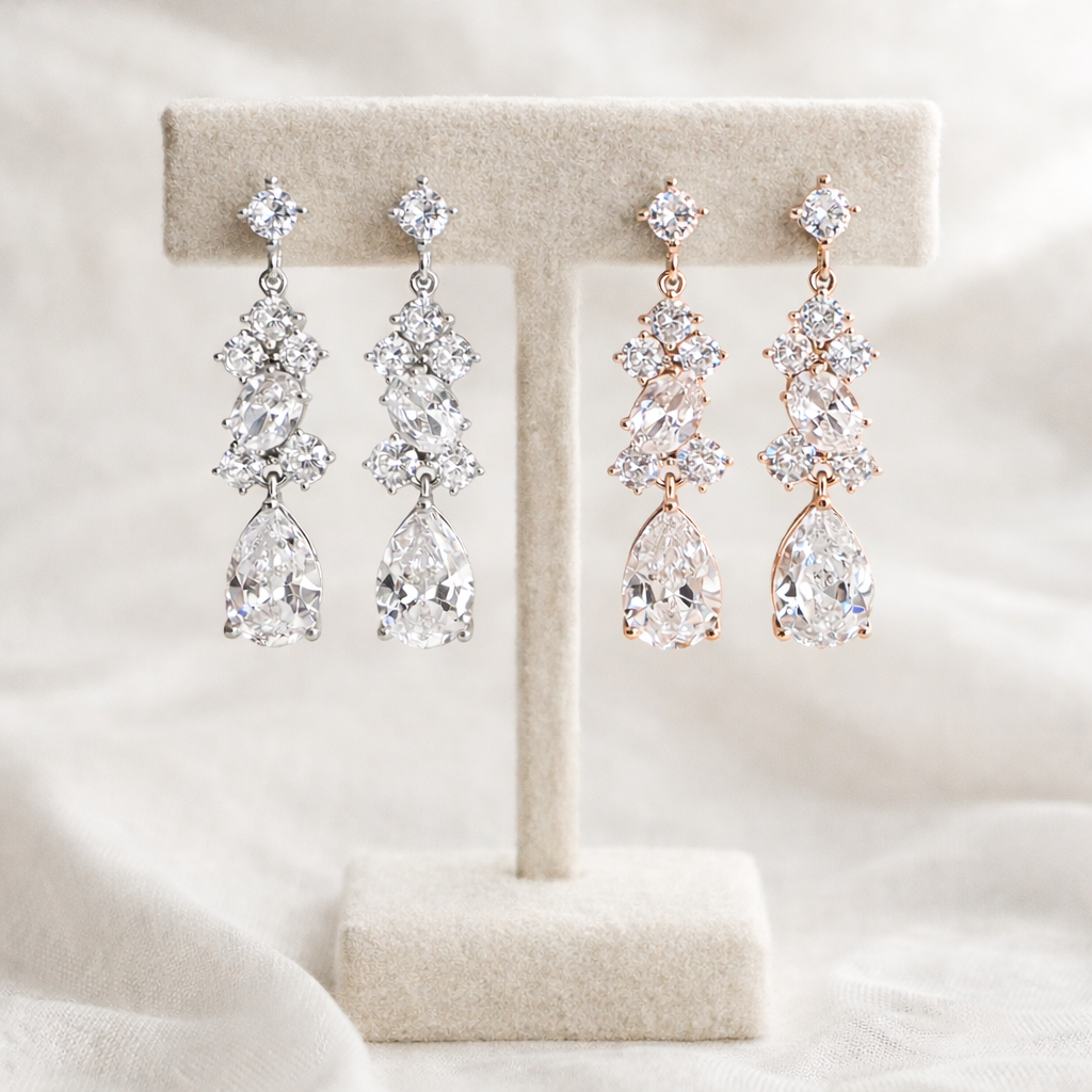 Bridal Teardrop Crystal Drop Clip on Earrings