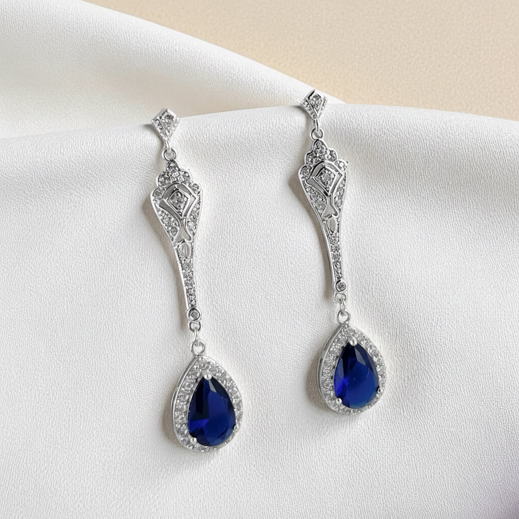 Something Blue Bridal Earrings Sapphire Teardrop
