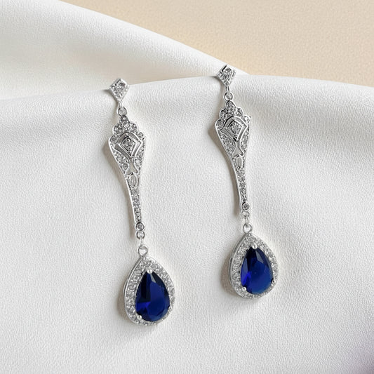 Something Blue Bridal Earrings Sapphire Teardrop