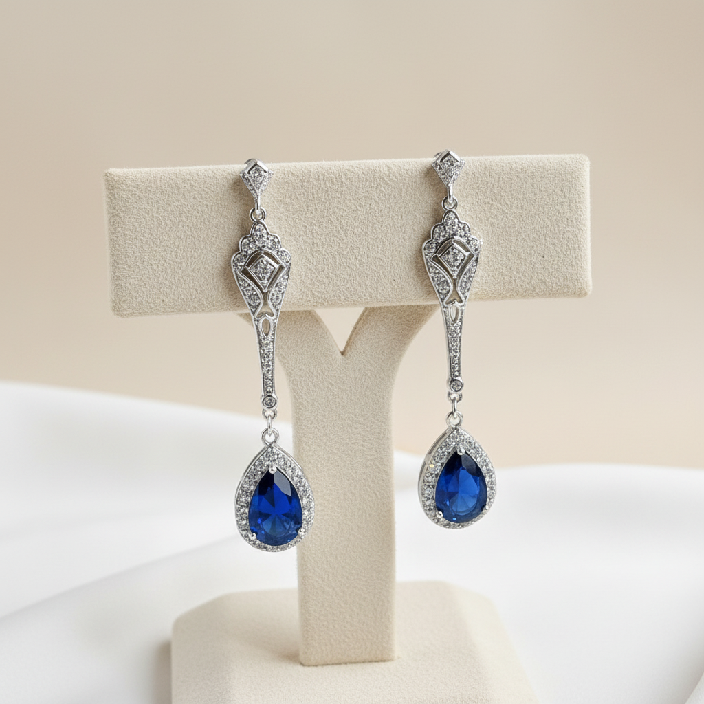 Something Blue Bridal Earrings Sapphire Teardrop