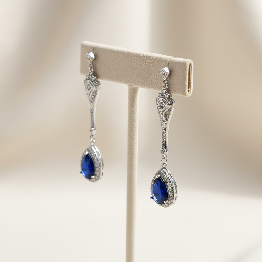 Something Blue Bridal Earrings Sapphire Teardrop