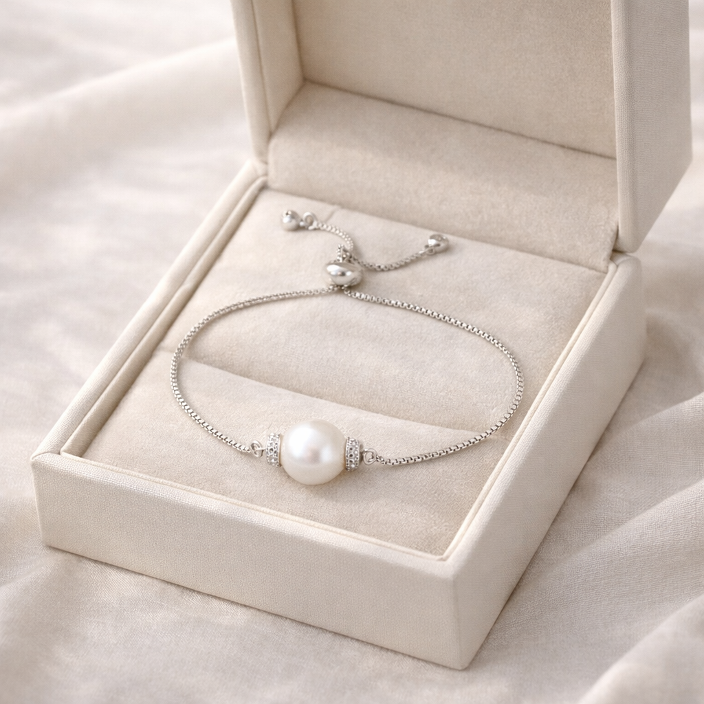 Pearl Slider Bracelet Silver Adjustable Wedding Jewelry