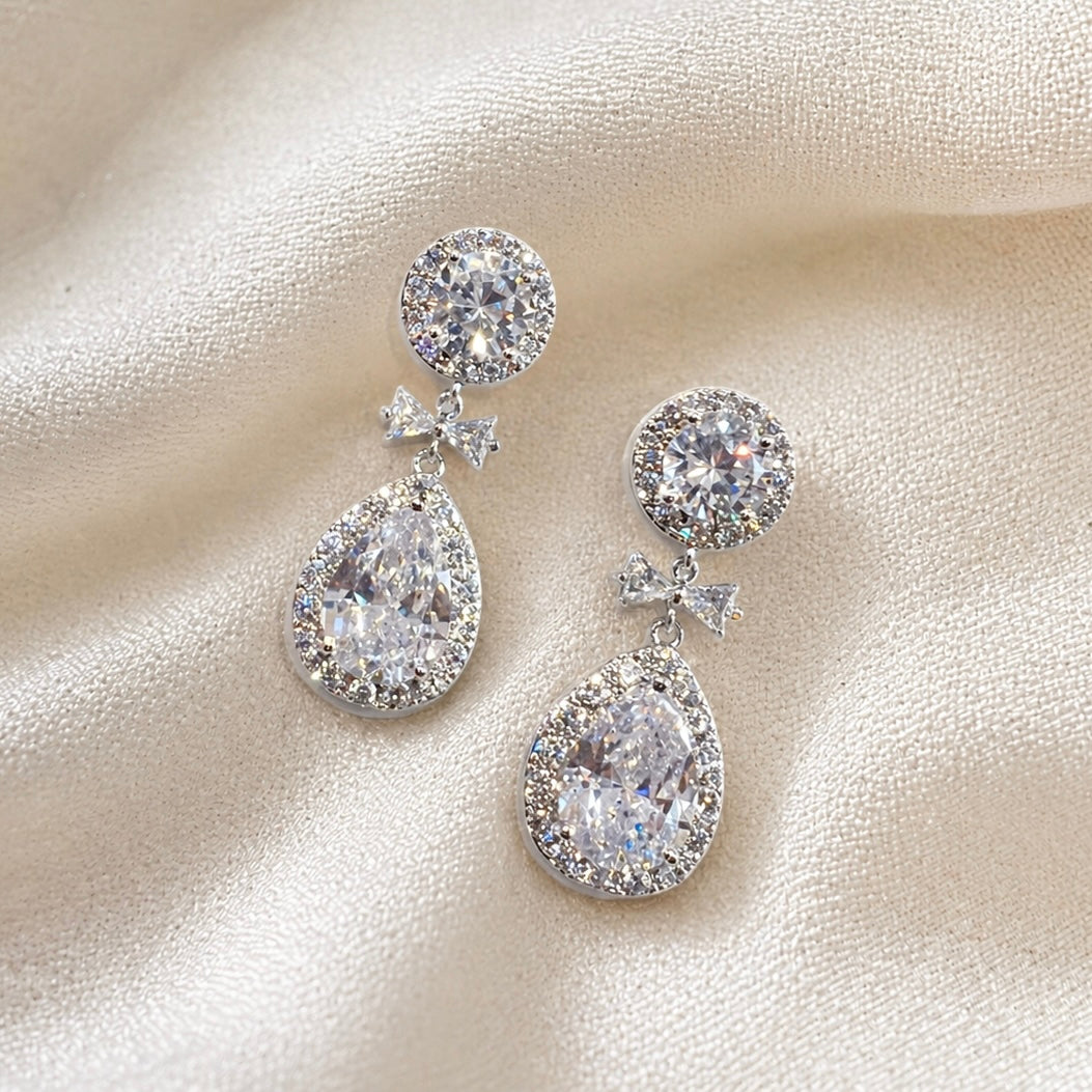 Bridal Crystal Drop Bow Earrings