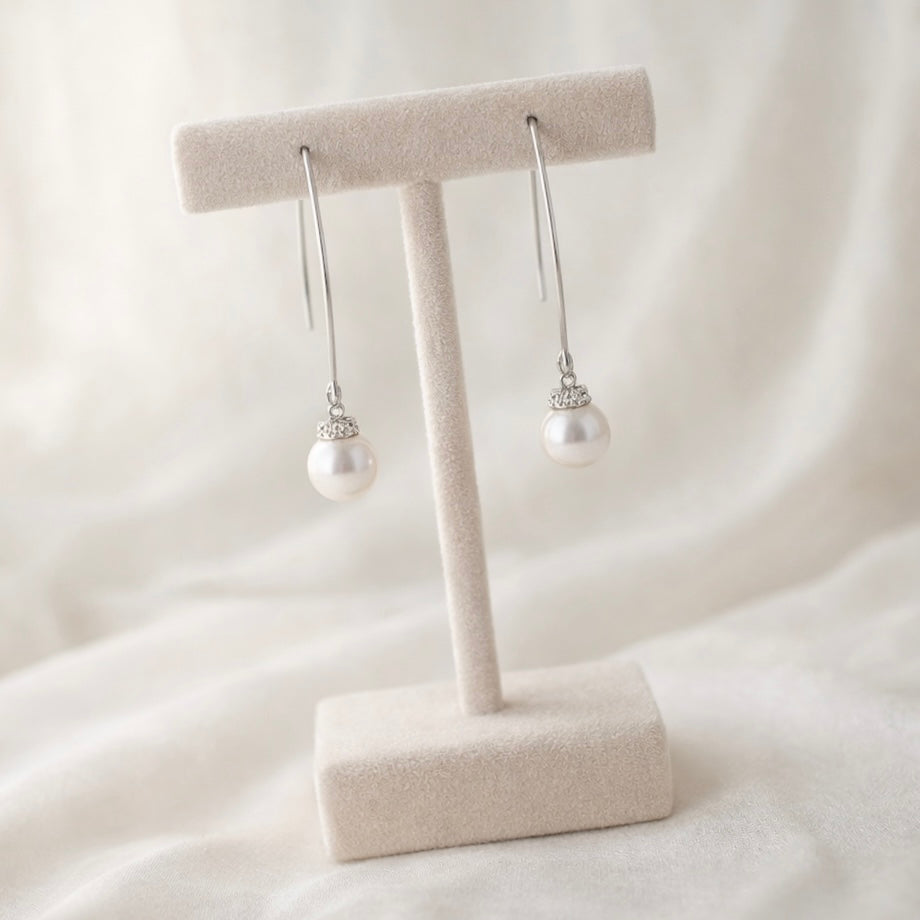 Minimal White Pearl Dangle Earrings Gift For Her Wedding Bridal