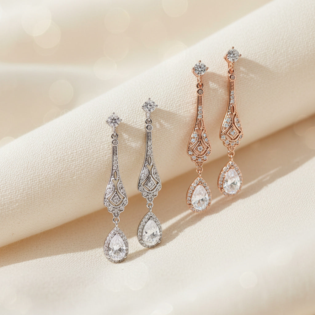 Teardrop Crystal Bridal Clip On Earrings