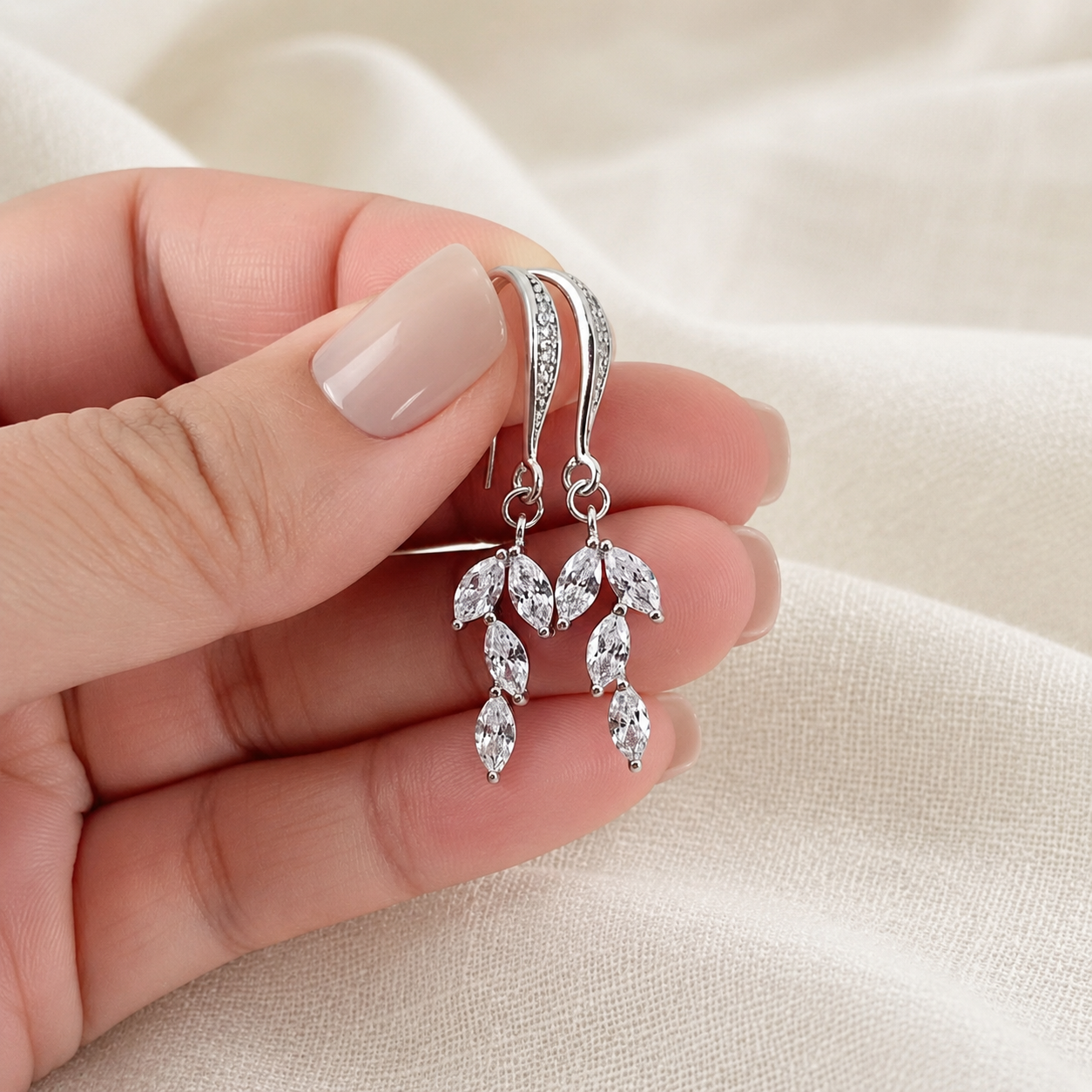 Wedding Bridal Small Leaf Dangle Earrings