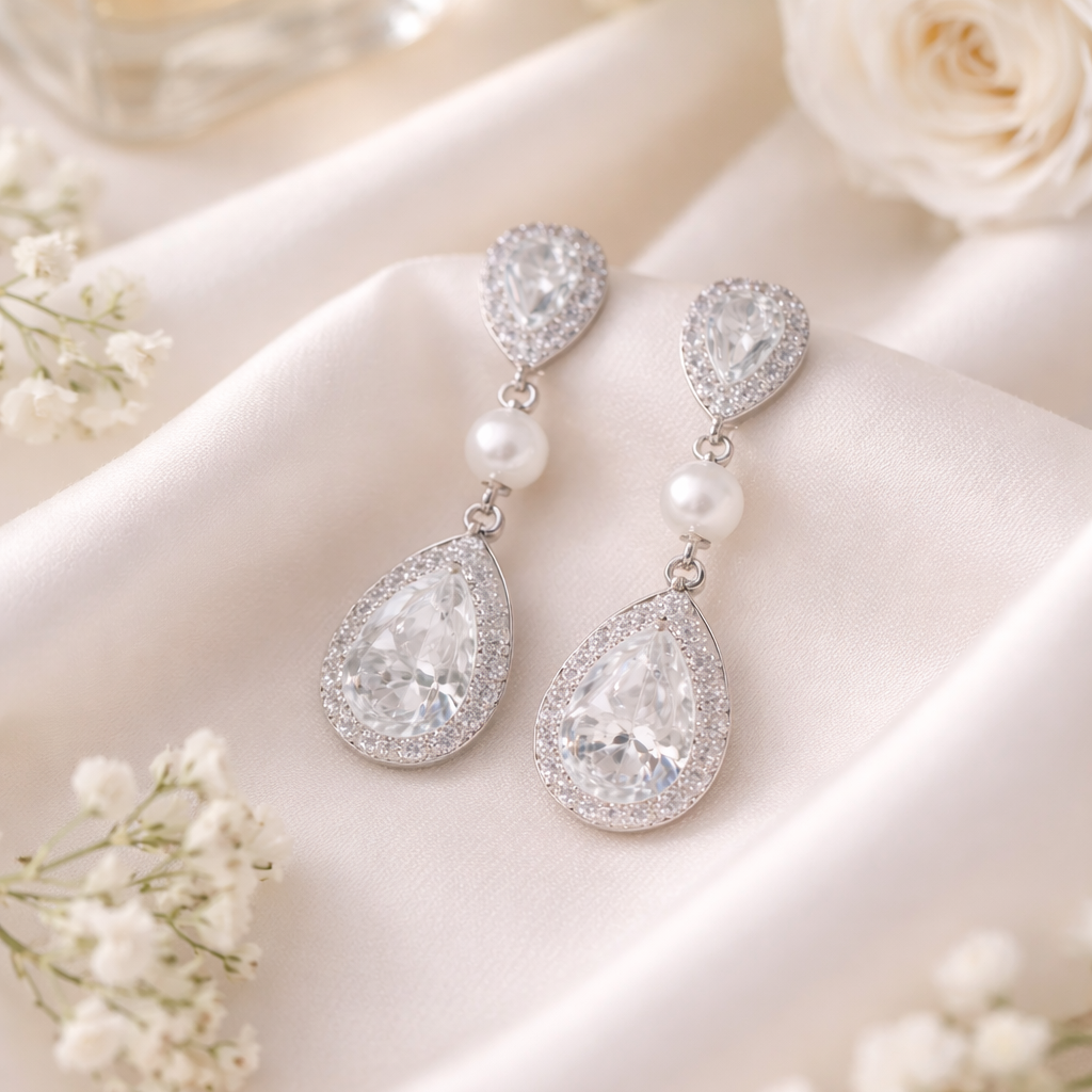 Wedding Teardrop Clip On Crystal Bridal Earrings