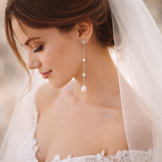 Minimal Long Pearl Chain Drop Clip on Earrings