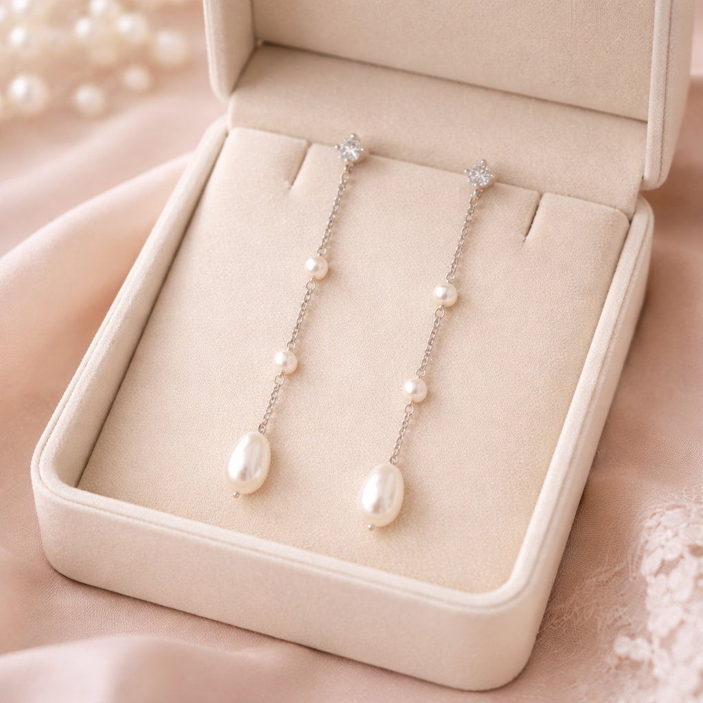 Minimal Long Pearl Chain Drop Clip on Earrings