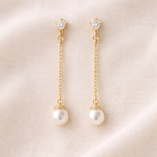 Gold Long Chain Pearl Drop Clipon Earrings