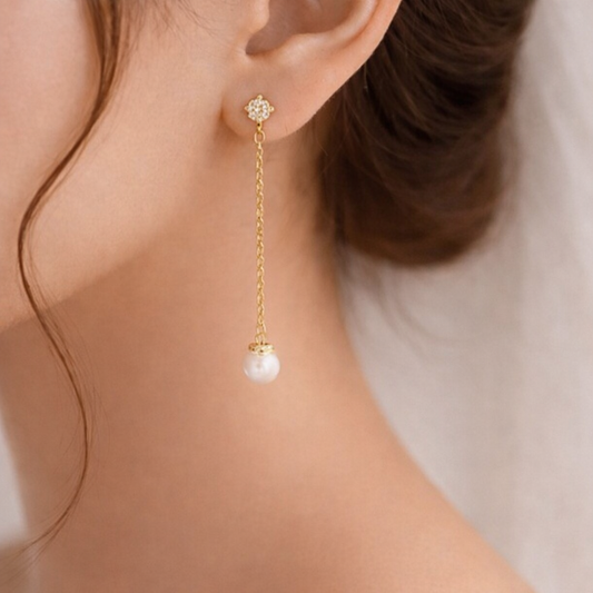 Gold Long Chain Pearl Drop Clipon Earrings