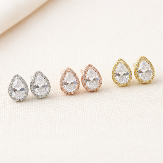 CZ Teardrop Crystal Clip on Earrings