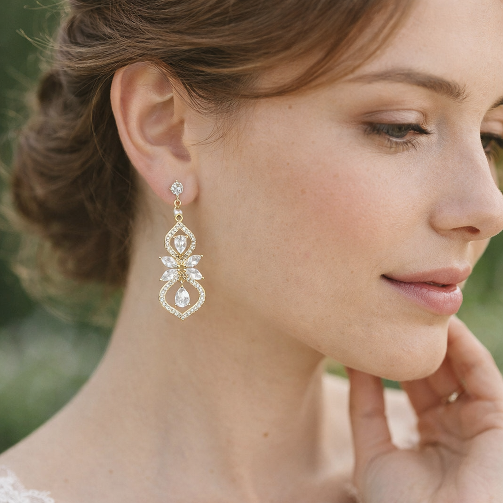 Bridal Marquise Crystal Pearl Clip-On Earrings Wedding Jewelry