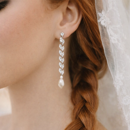 Long Crystal Pearl Clip-On Earrings Wedding Bridal Jewelry Non Pierced Accessories