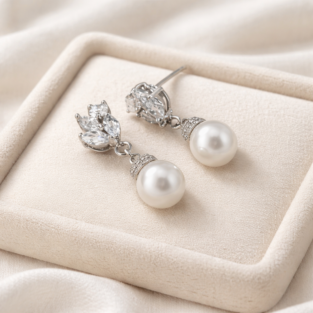 Bridal Pearl Drop Earrings Necklace Set Wedding Jewelry
